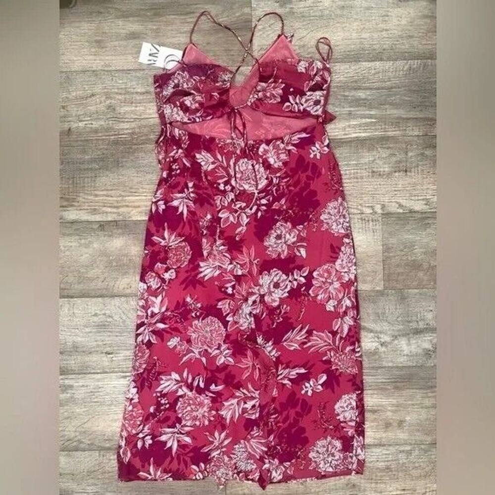 Zara NWT Pink Floral Strappy V Neck Side Slit Midi Slip Dress L XL - Picture 15 of 16